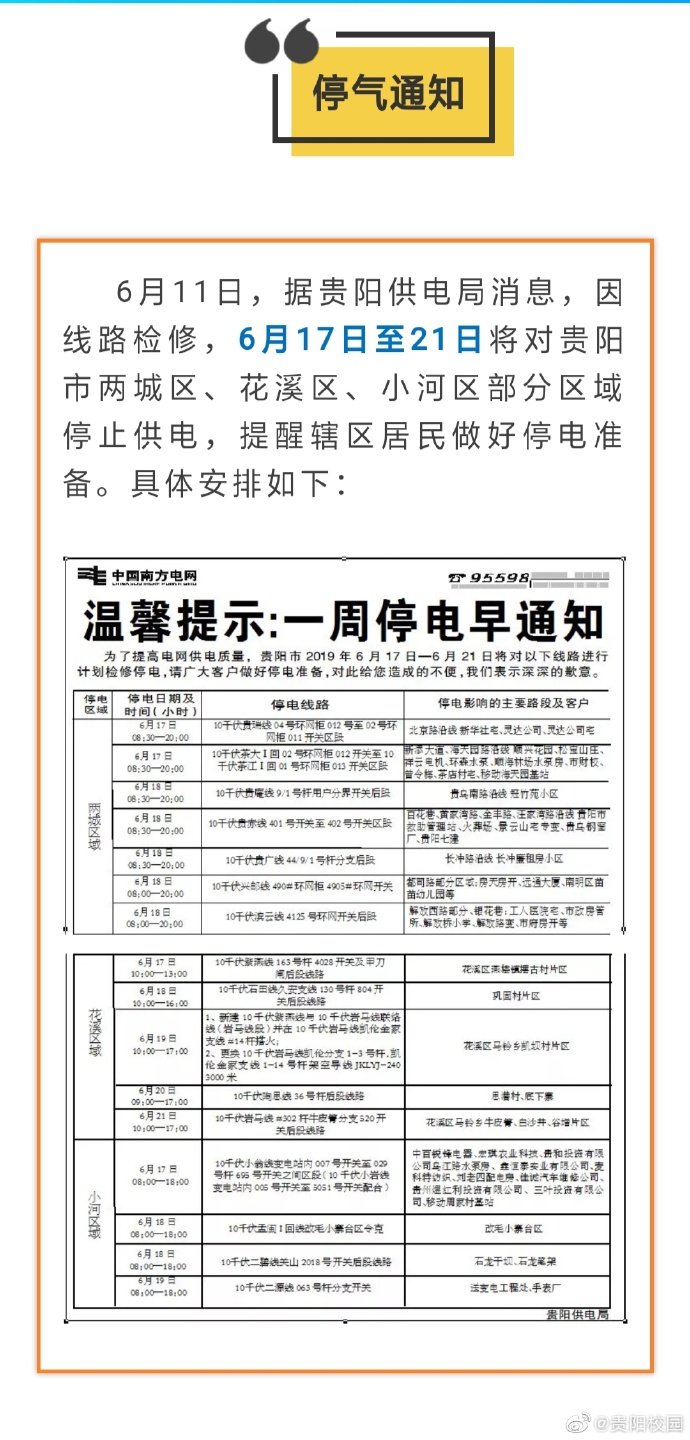 貴陽市最新停電通知